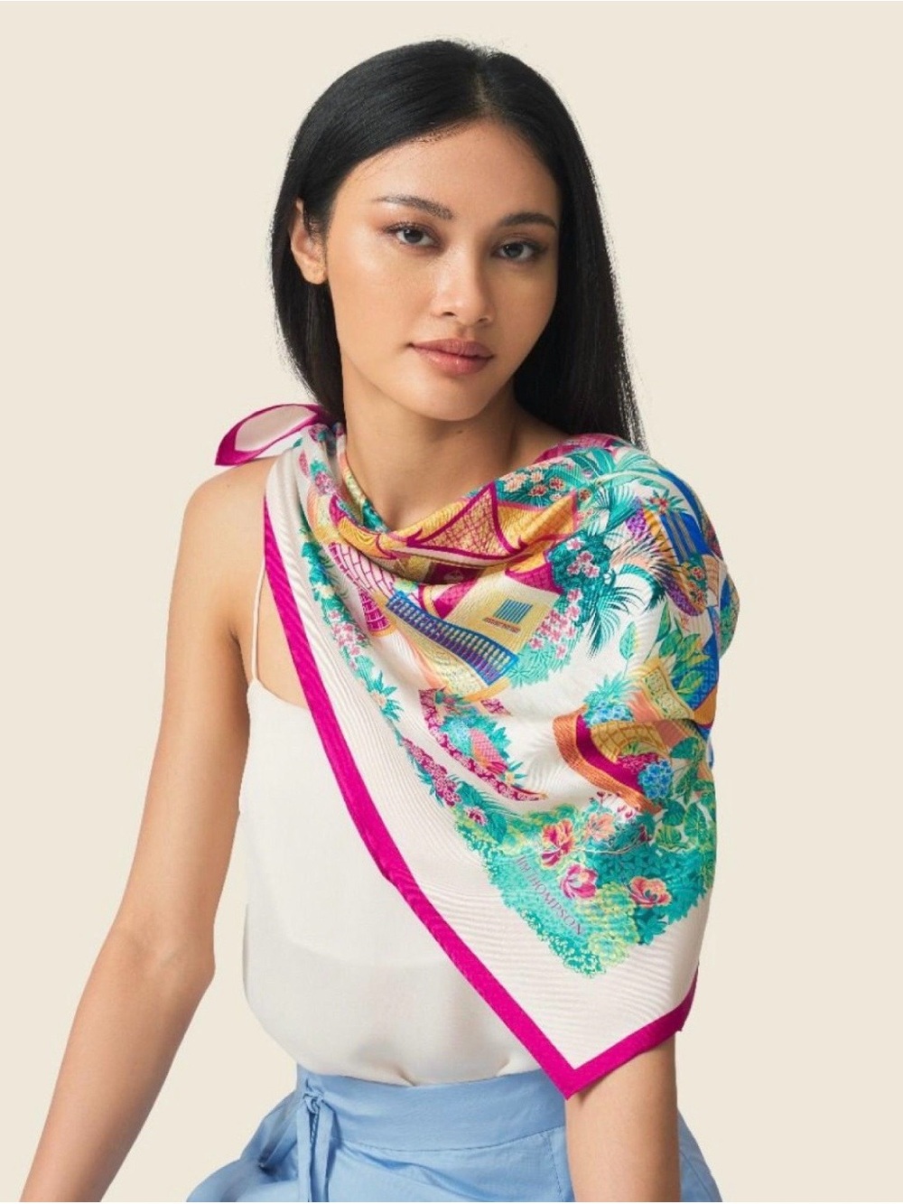 Jim Thompson “Ban Khrua” Pink Mink Silk Scarf